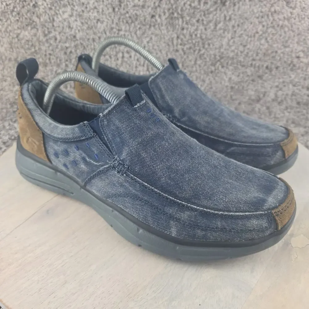 Skechers Equalizer Dual-Lite Blue Mesh Brown Leather Trim Slip On Mens 9